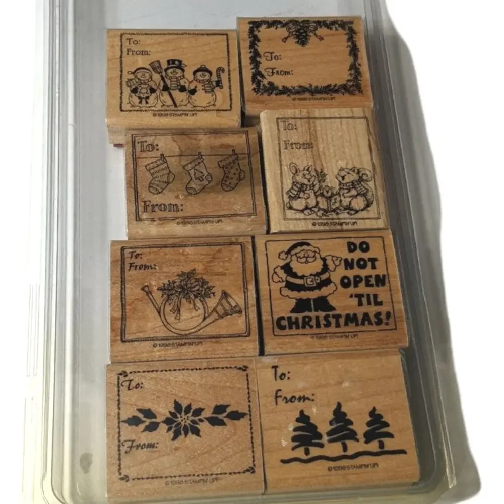 Stampin' Up! Christmas Gift Tags Wood Stamps Block Santa Snowman Holidays